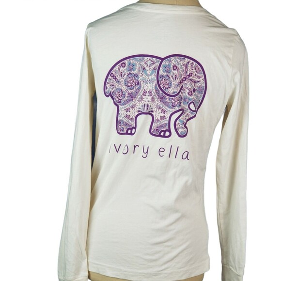 Ivory Ella Women's Long Sleeve Cotton T Shirt Top Elephant Logo Size Small - Picture 5 of 7